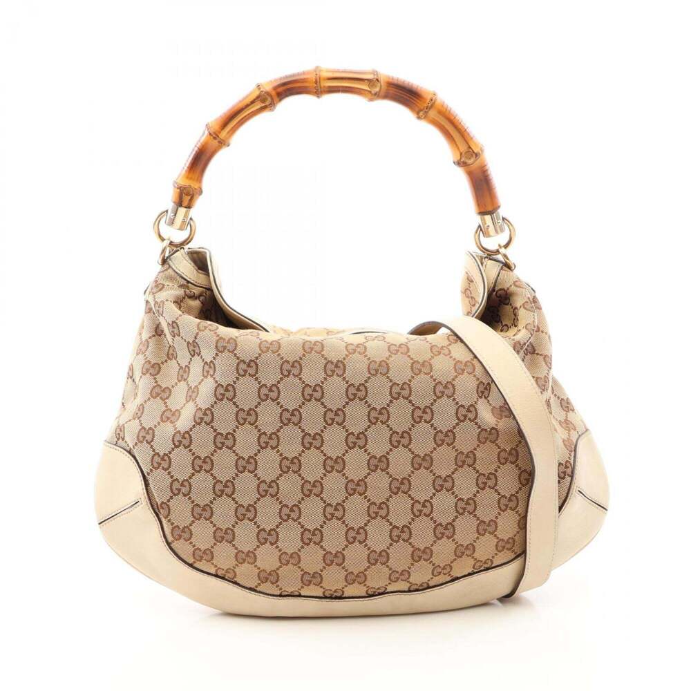 GUCCI Cream Leather Bamboo Bag